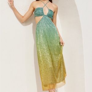 Blue-Green Shimmer Ombre Cutout Dress